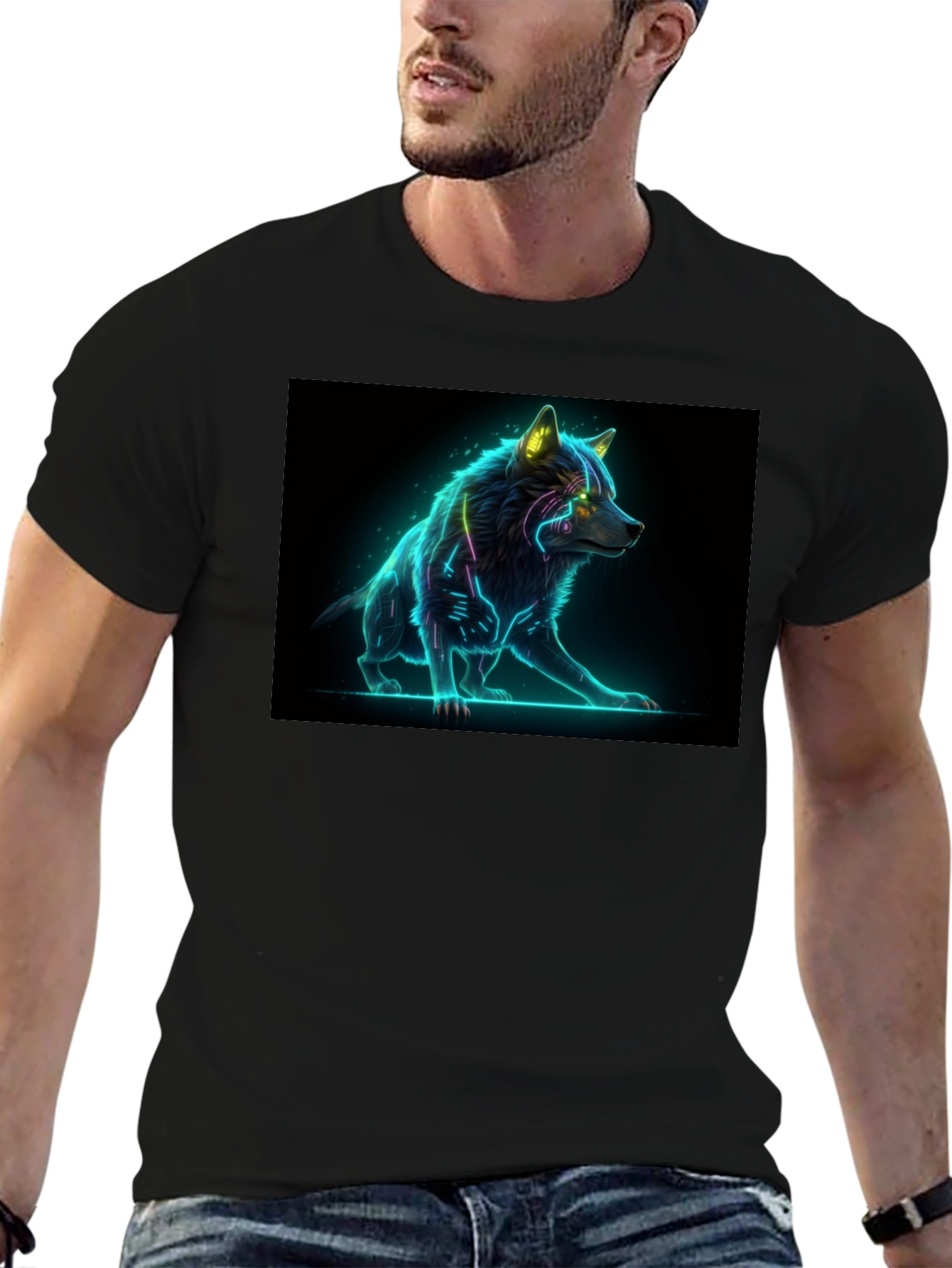 Cyber Wolf Graphic Tee - Black