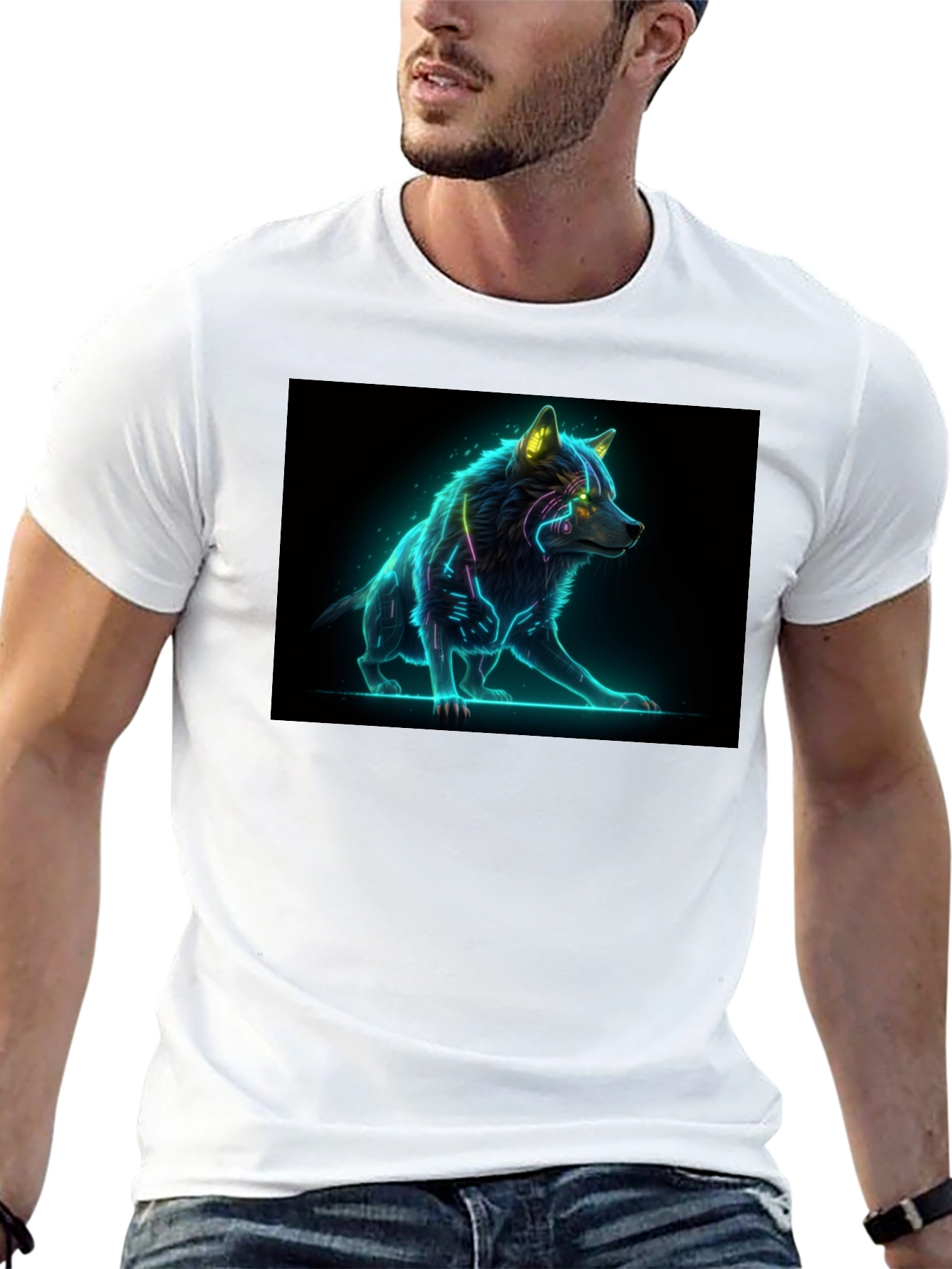 Cyber Wolf Graphic Tee - Black