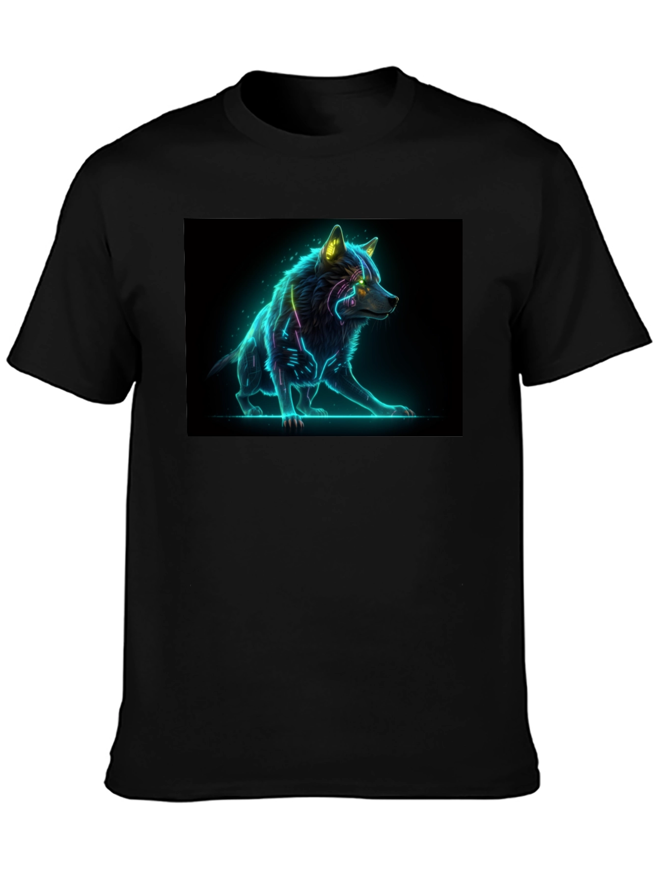 Cyber Wolf Graphic Tee - Black