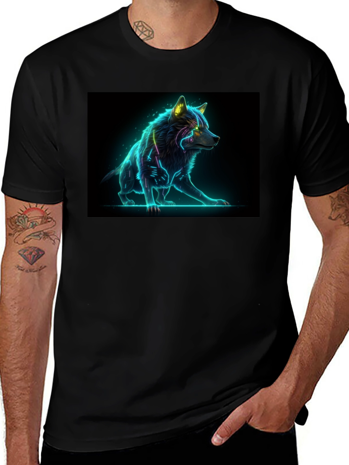 Cyber Wolf Graphic Tee - Black