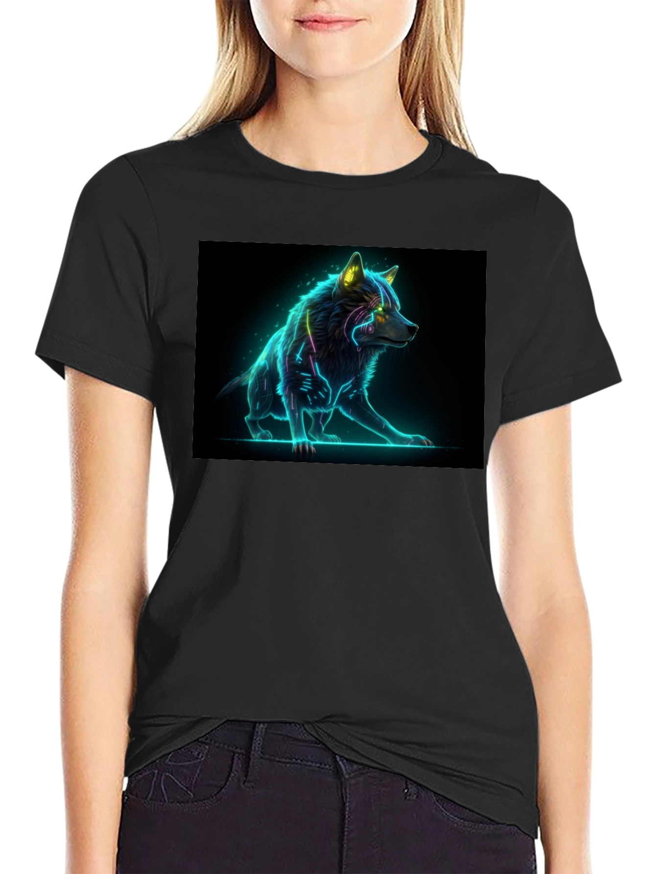 Cyber Wolf Graphic Tee - Black