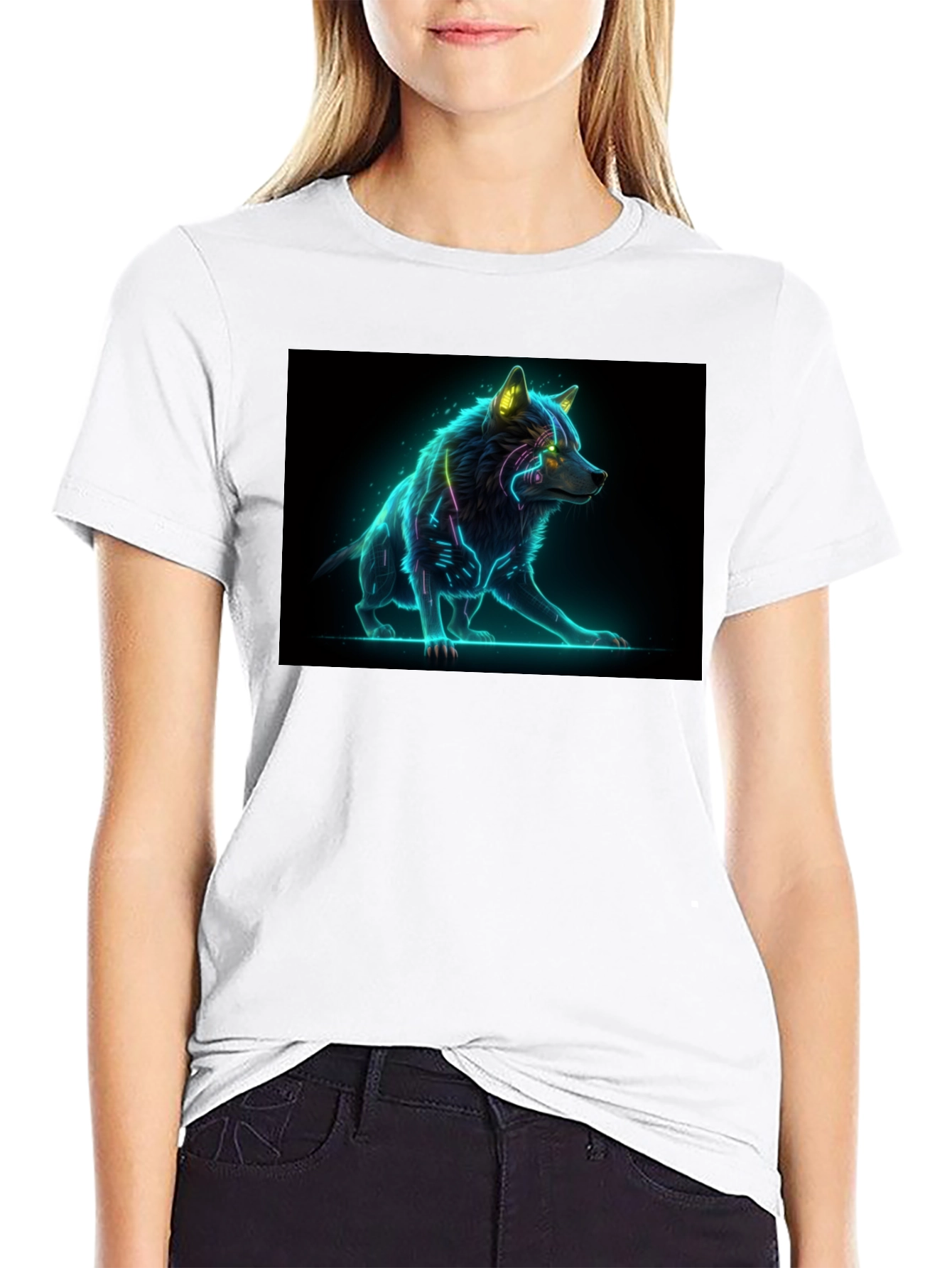 Cyber Wolf Graphic Tee - Black