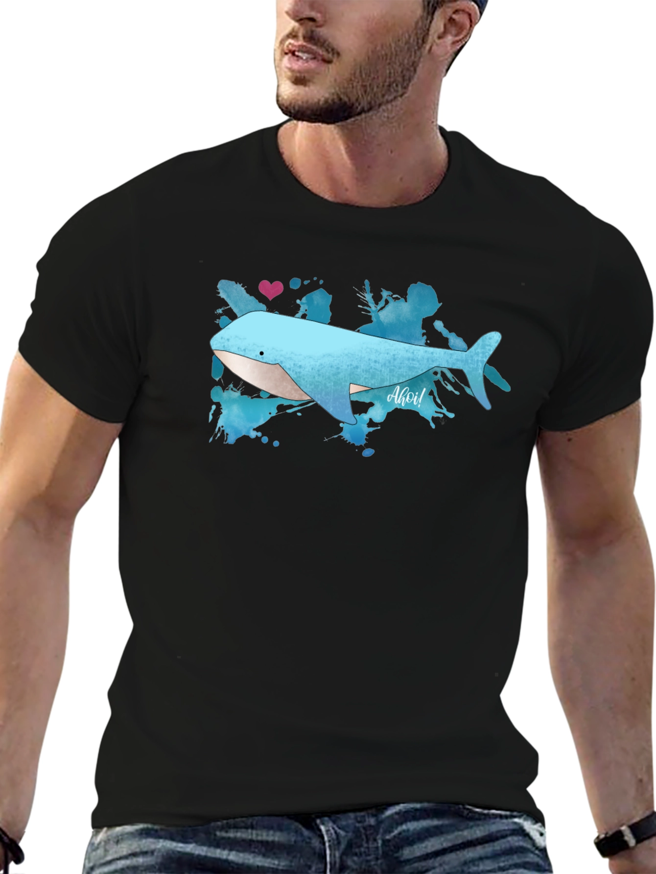 Whale Graphic Tee - Soft Black Cotton T-Shirt