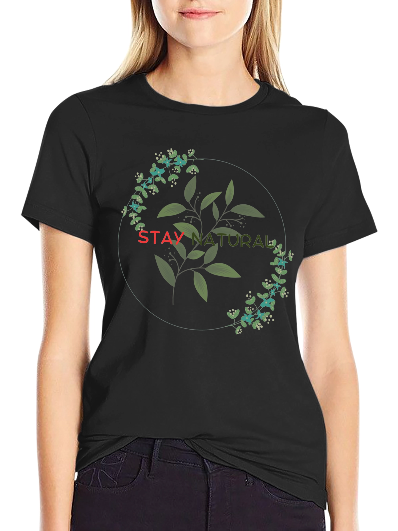 Stay Natural Graphic Tee - Black Cotton Blend