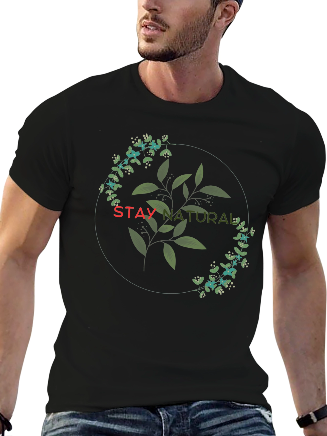 Stay Natural Graphic Tee - Black Cotton Blend