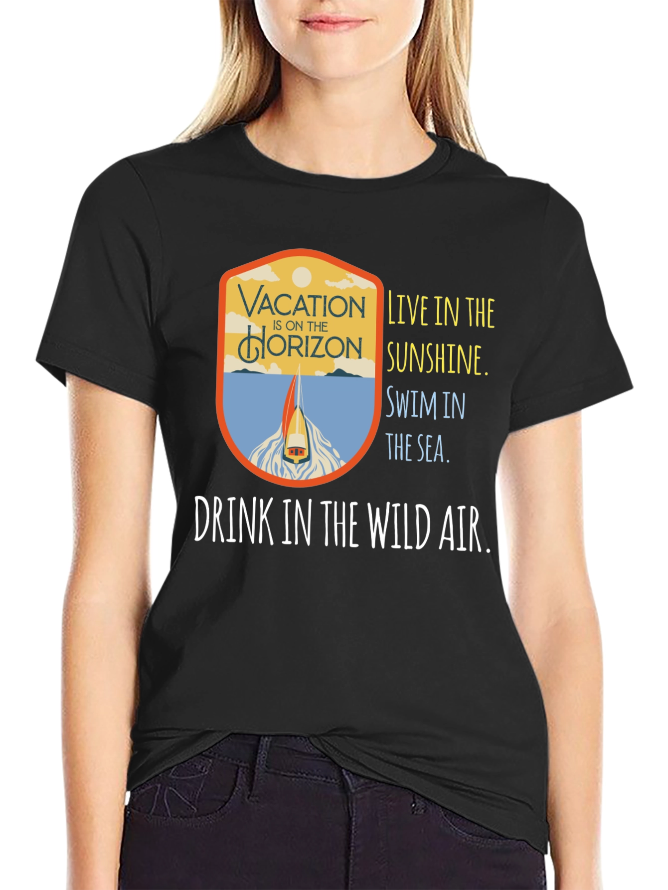Vacation Horizon Black Graphic Tee
