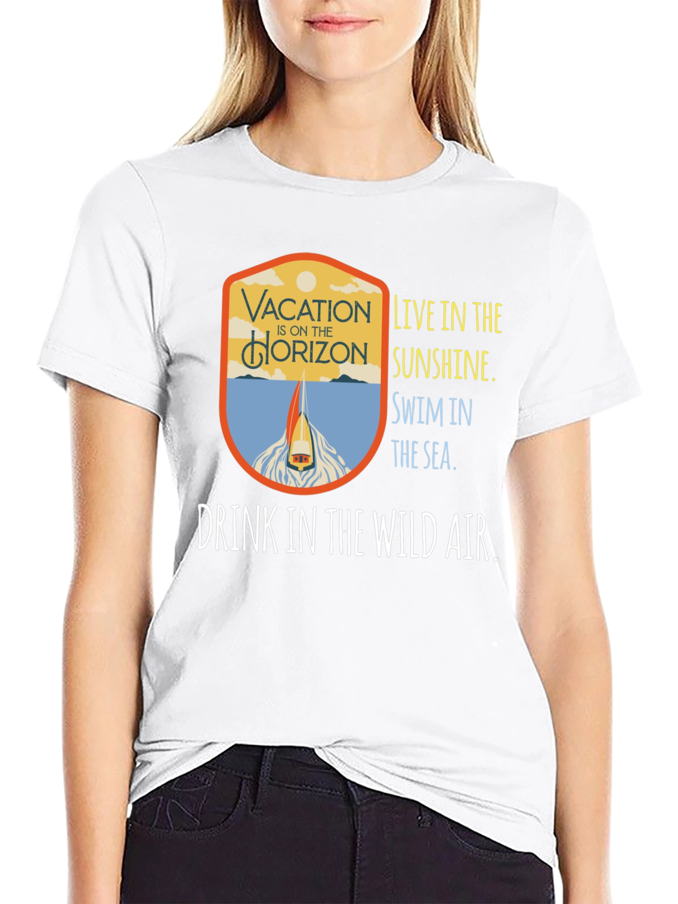 Vacation Horizon Black Graphic Tee