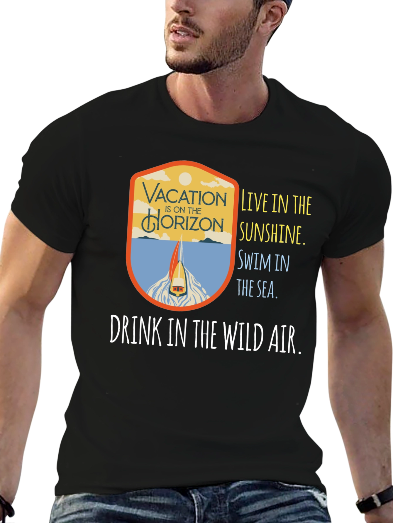 Vacation Horizon Black Graphic Tee
