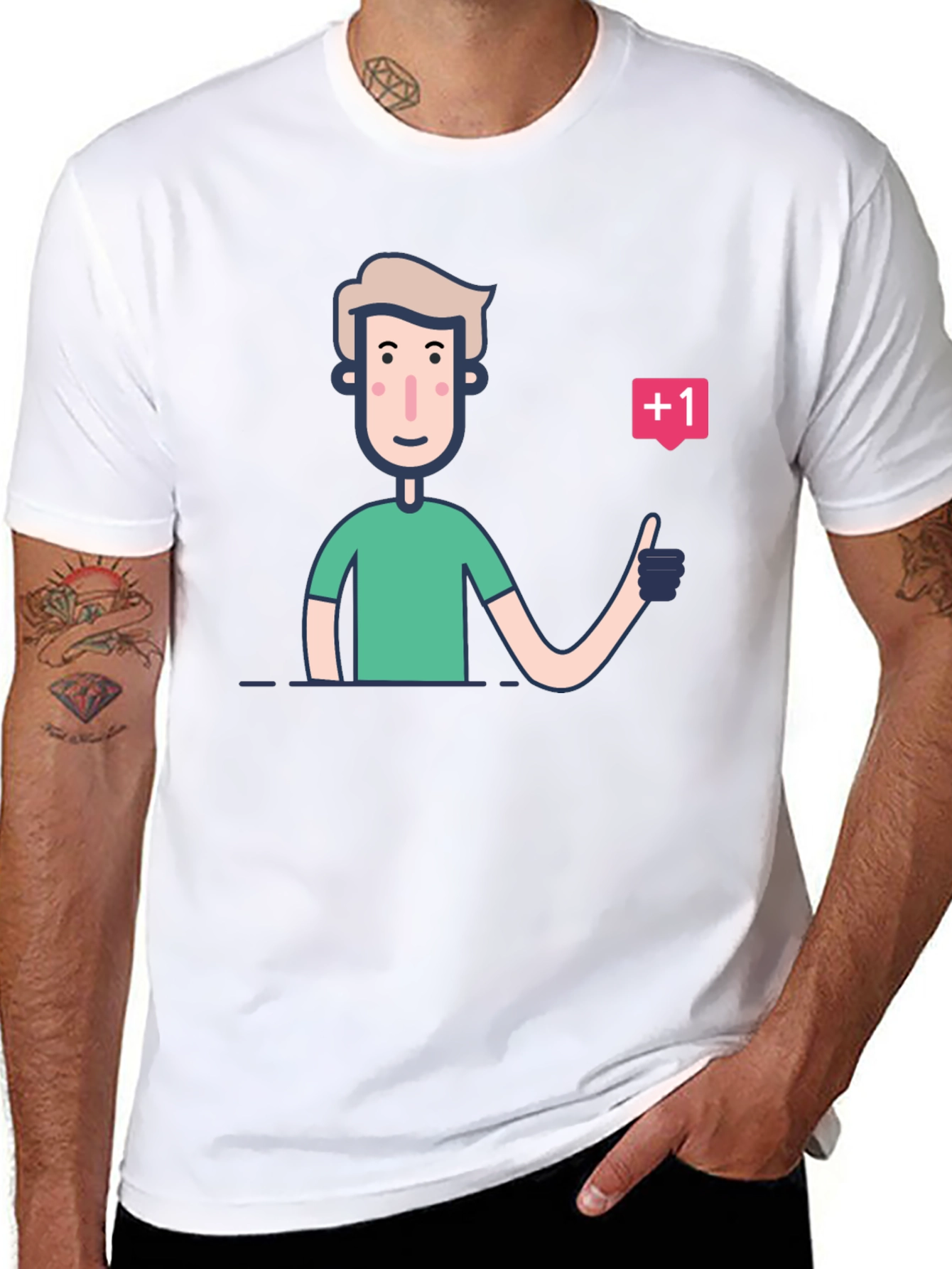 Trendy Graphic Tee: Cartoon Thumbs Up Design