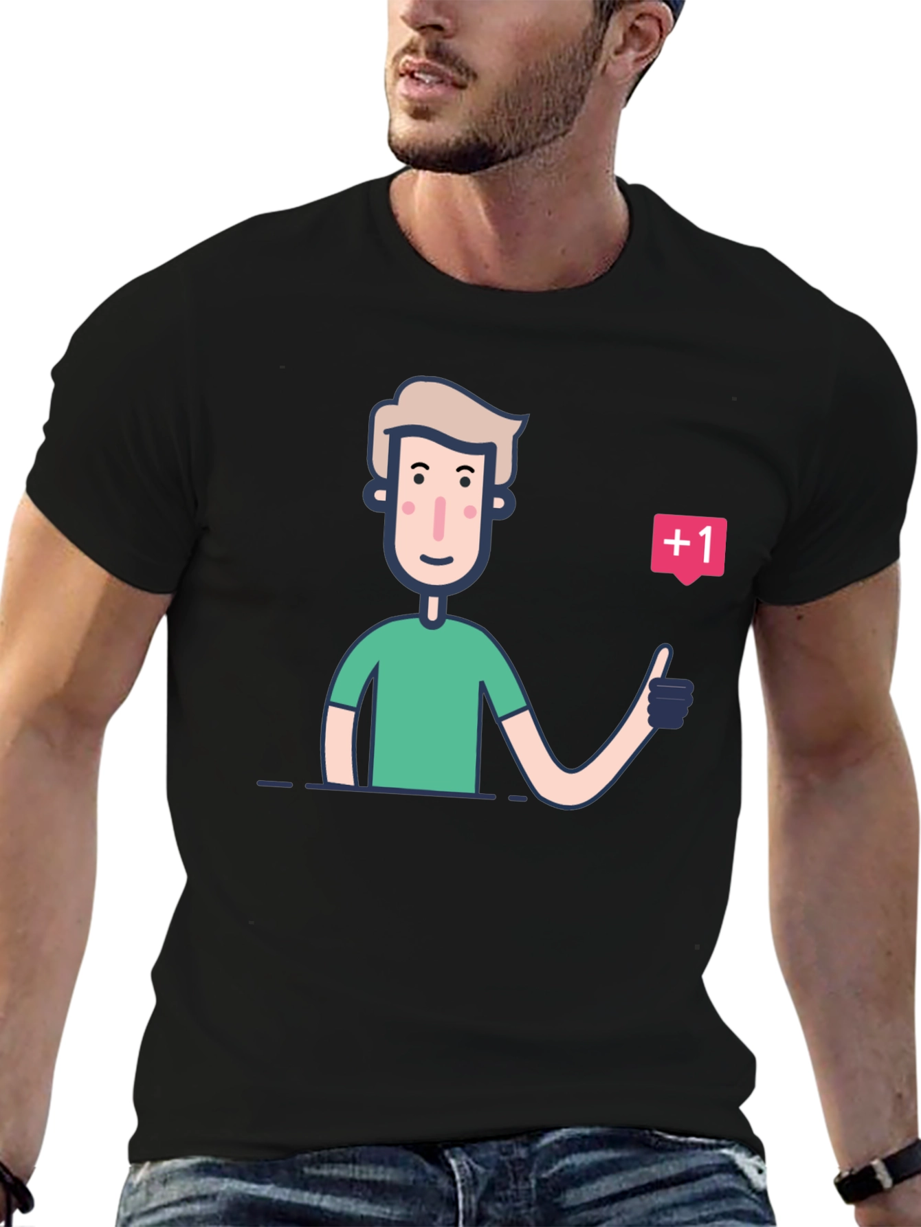 Trendy Graphic Tee: Cartoon Thumbs Up Design
