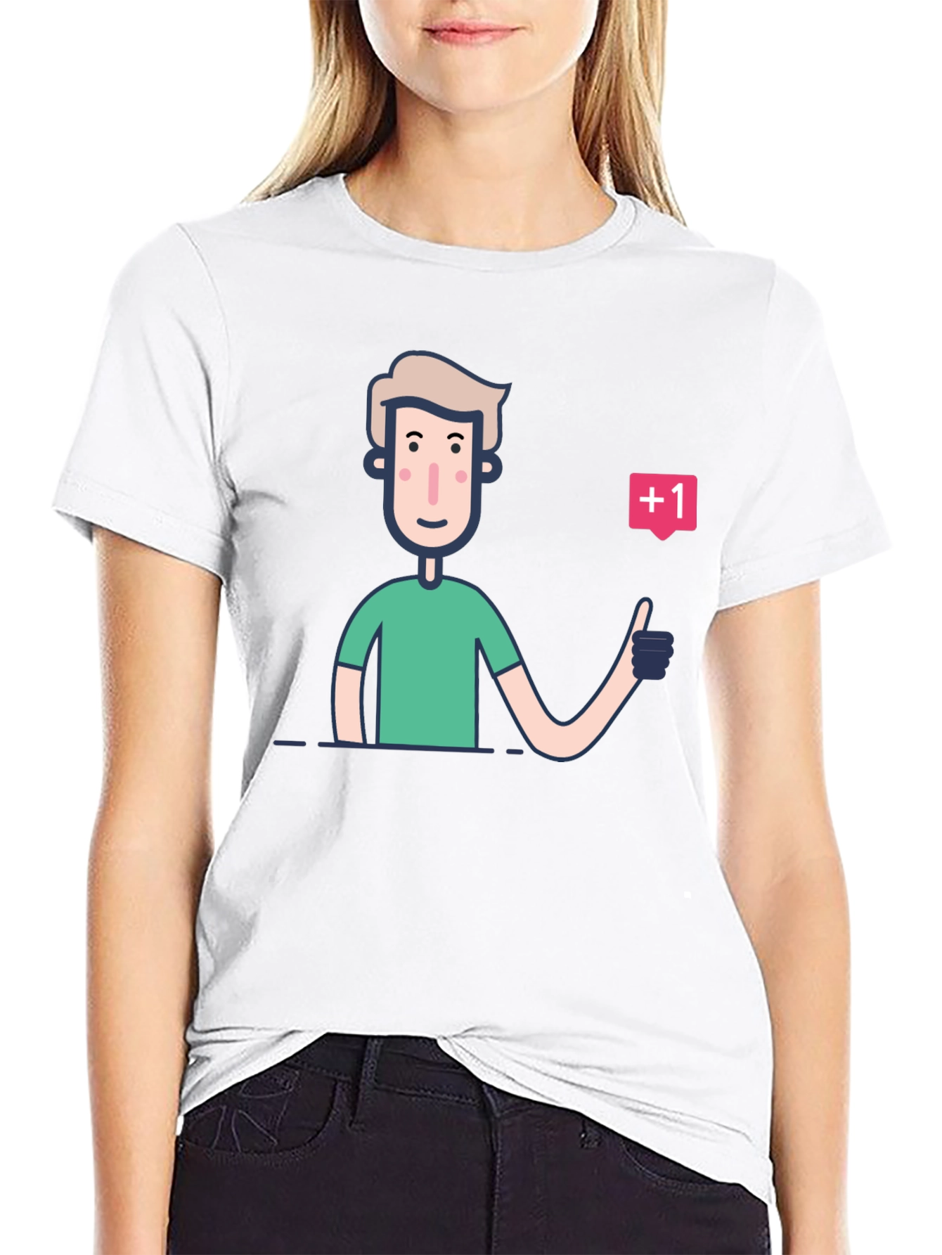 Trendy Graphic Tee: Cartoon Thumbs Up Design