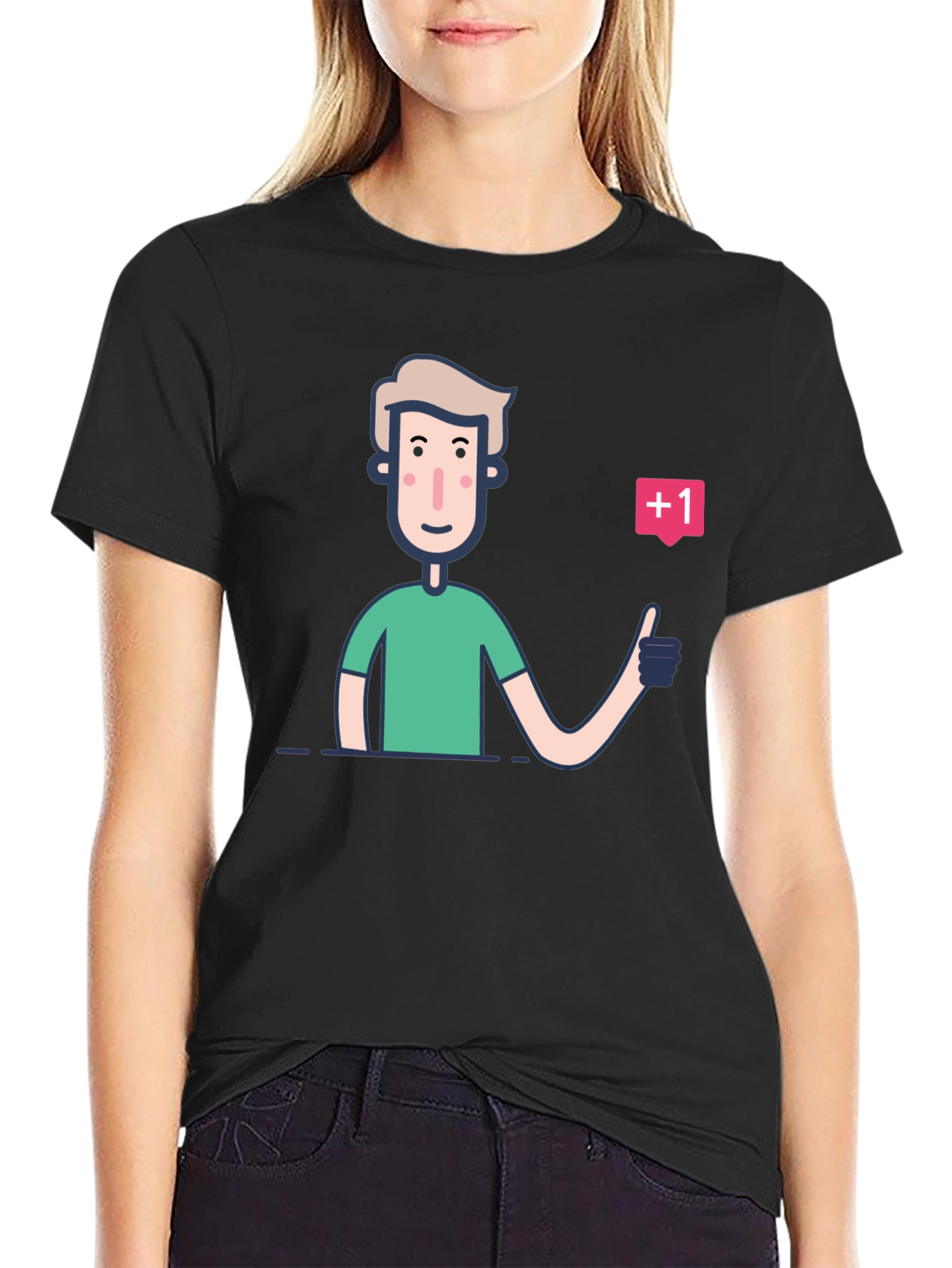 Trendy Graphic Tee: Cartoon Thumbs Up Design