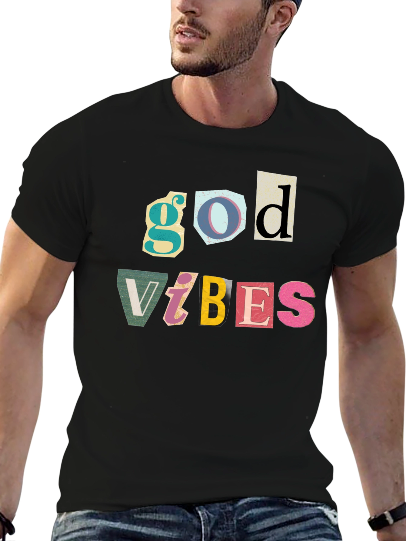 God Vibes T-Shirt - Black Cotton Graphic Tee