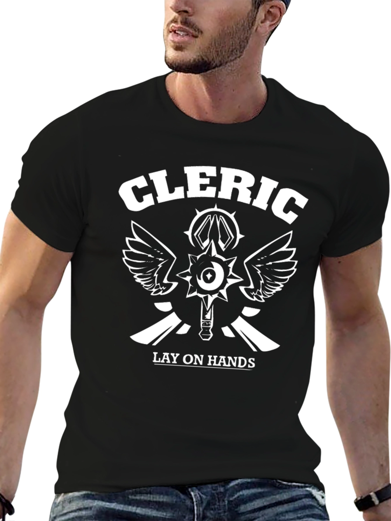 Cleric Lay on Hands T-Shirt - Black Fantasy RPG