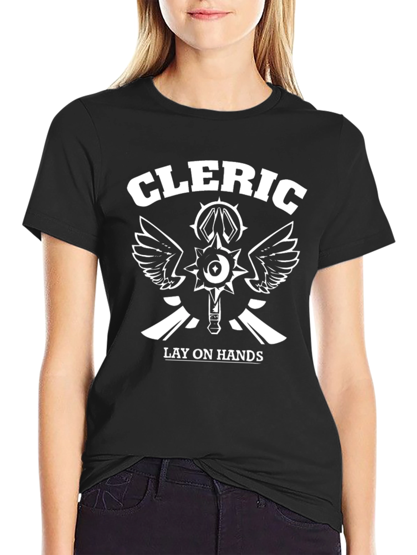 Cleric Lay on Hands T-Shirt - Black Fantasy RPG