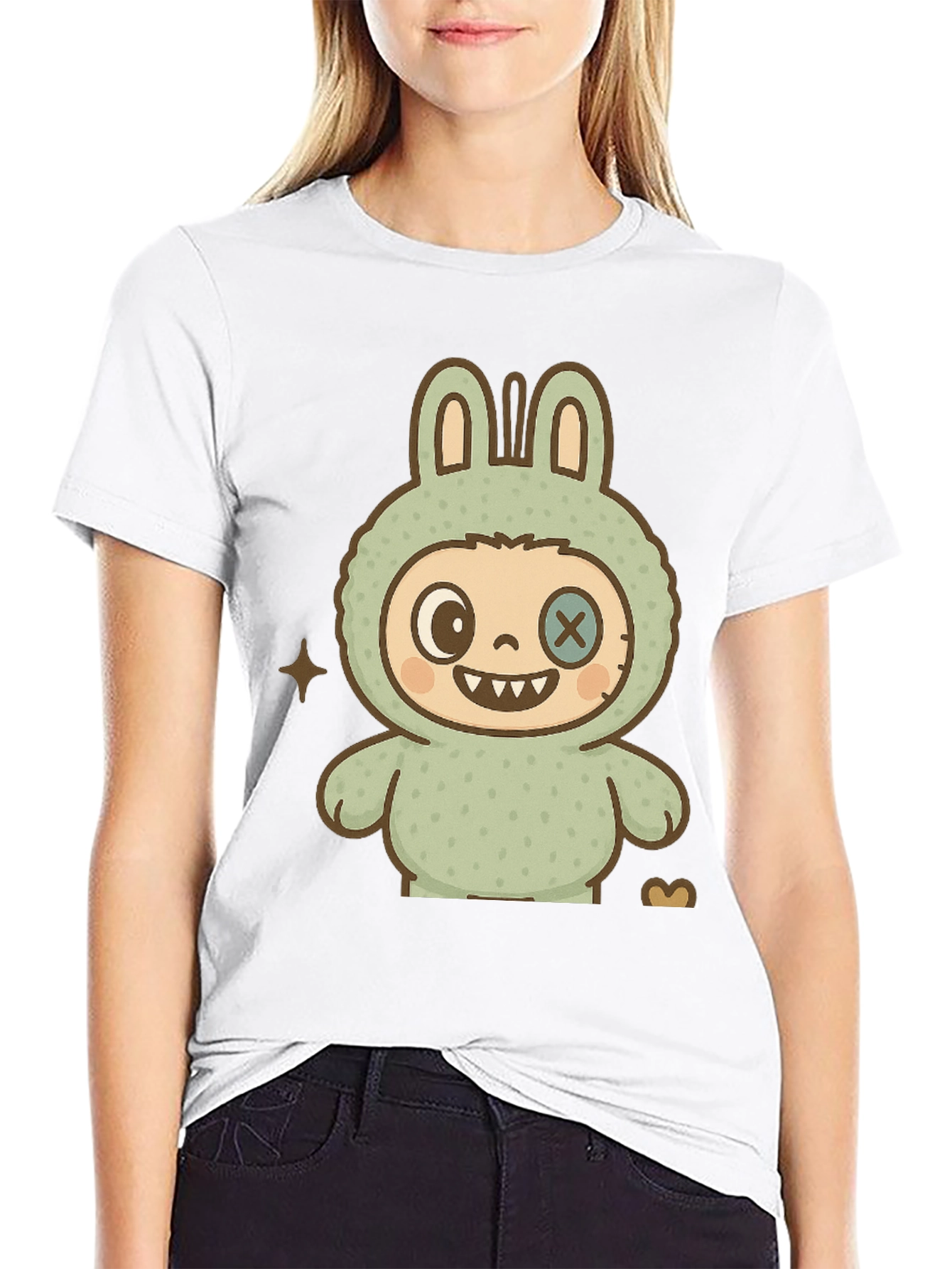 Cute Monster Bunny Graphic Tee - Black