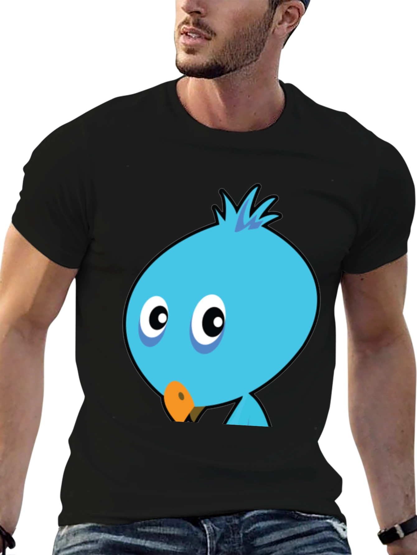 Cartoon Bird Graphic Tee - Mens Black T-Shirt