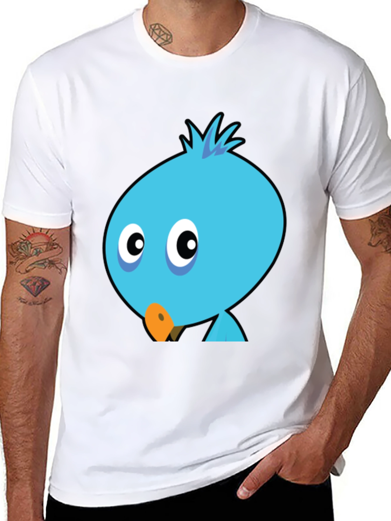 Cartoon Bird Graphic Tee - Mens Black T-Shirt
