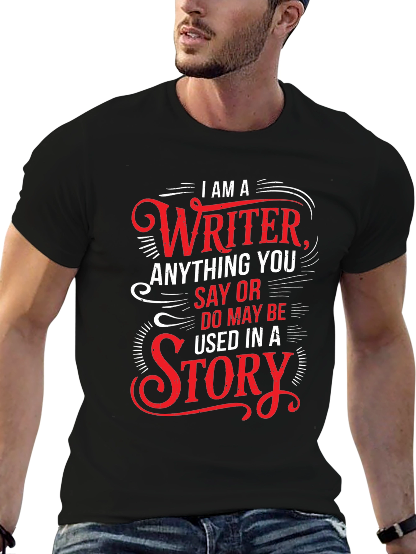 Writer Novelty Graphic T-Shirt - Black