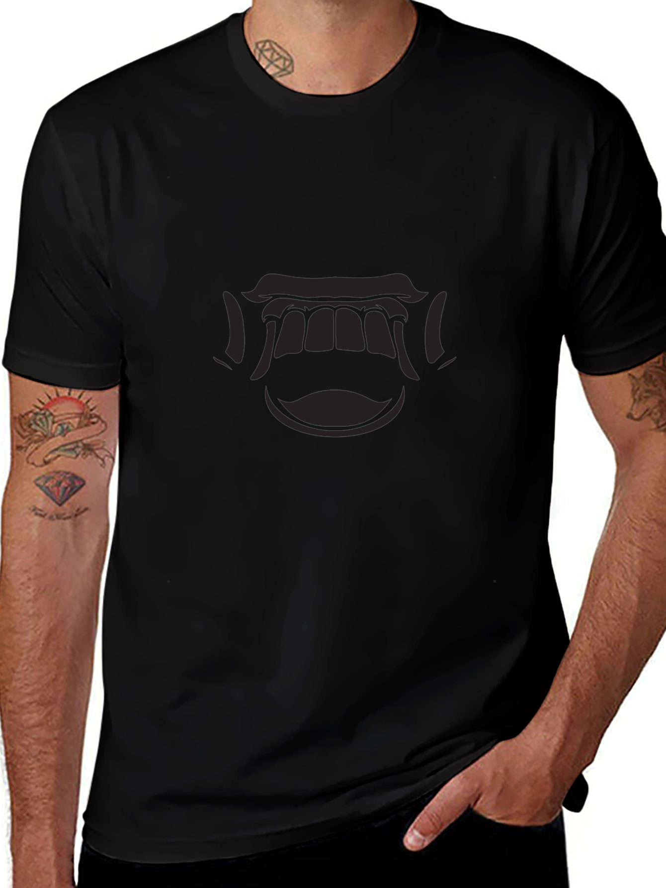 Mens Black Graphic Tee - Open Mouth Design