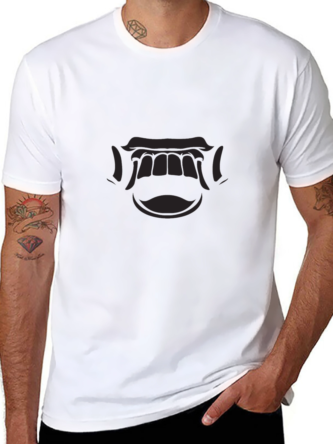 Mens Black Graphic Tee - Open Mouth Design