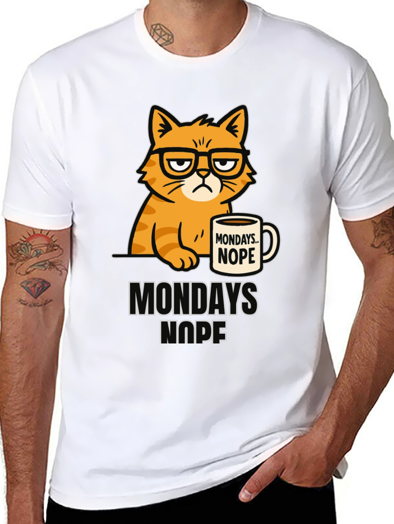 Mondays Nope Cat T-Shirt Funny Graphic Tee