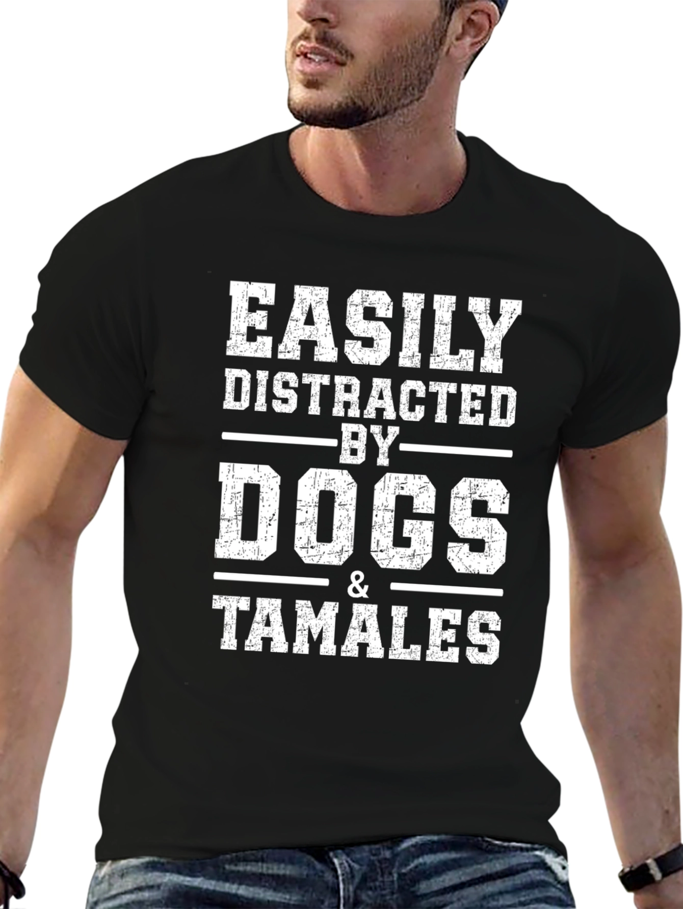 Easily Distracted by Dogs & Tamales Black Graphic Tee