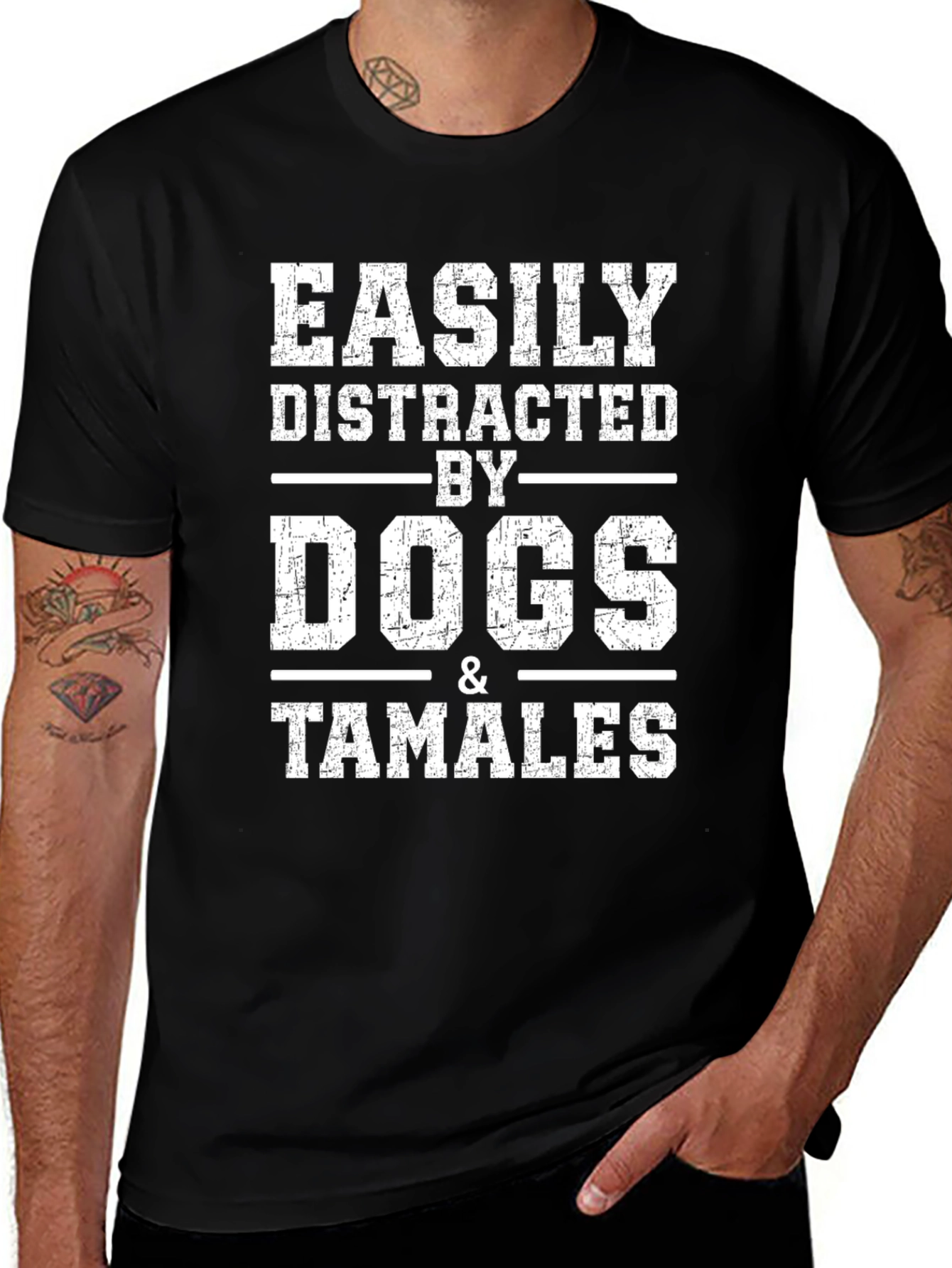 Easily Distracted by Dogs & Tamales Black Graphic Tee