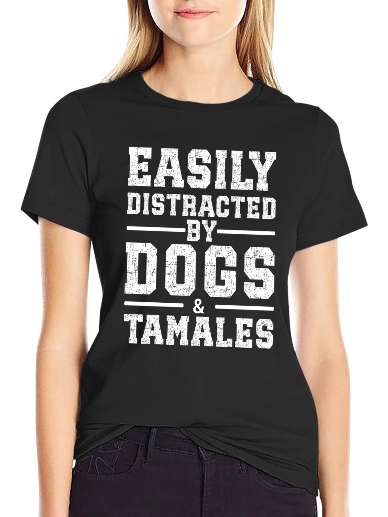 Easily Distracted by Dogs & Tamales Black Graphic Tee