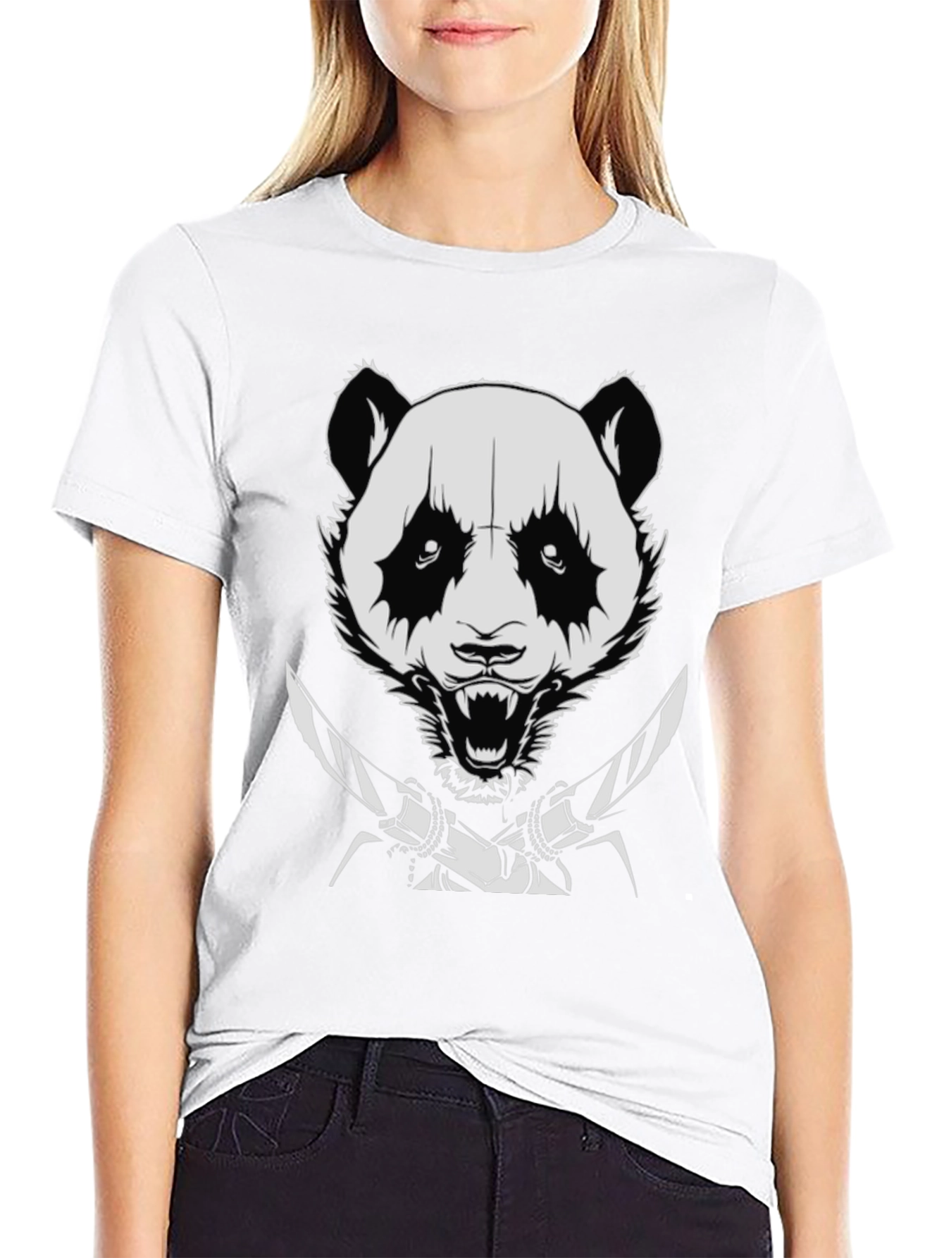 Panda with Knives Black T-Shirt