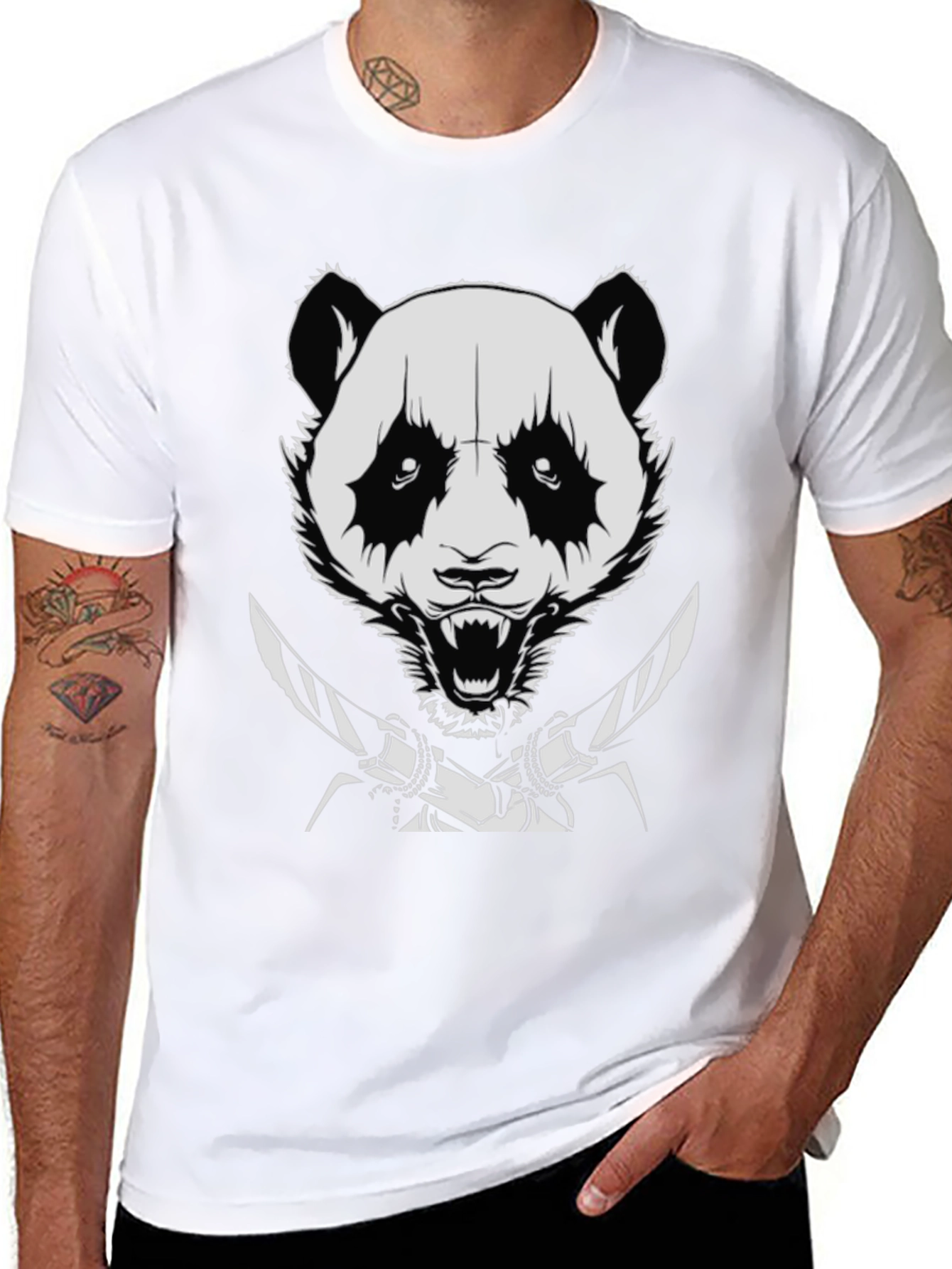 Panda with Knives Black T-Shirt