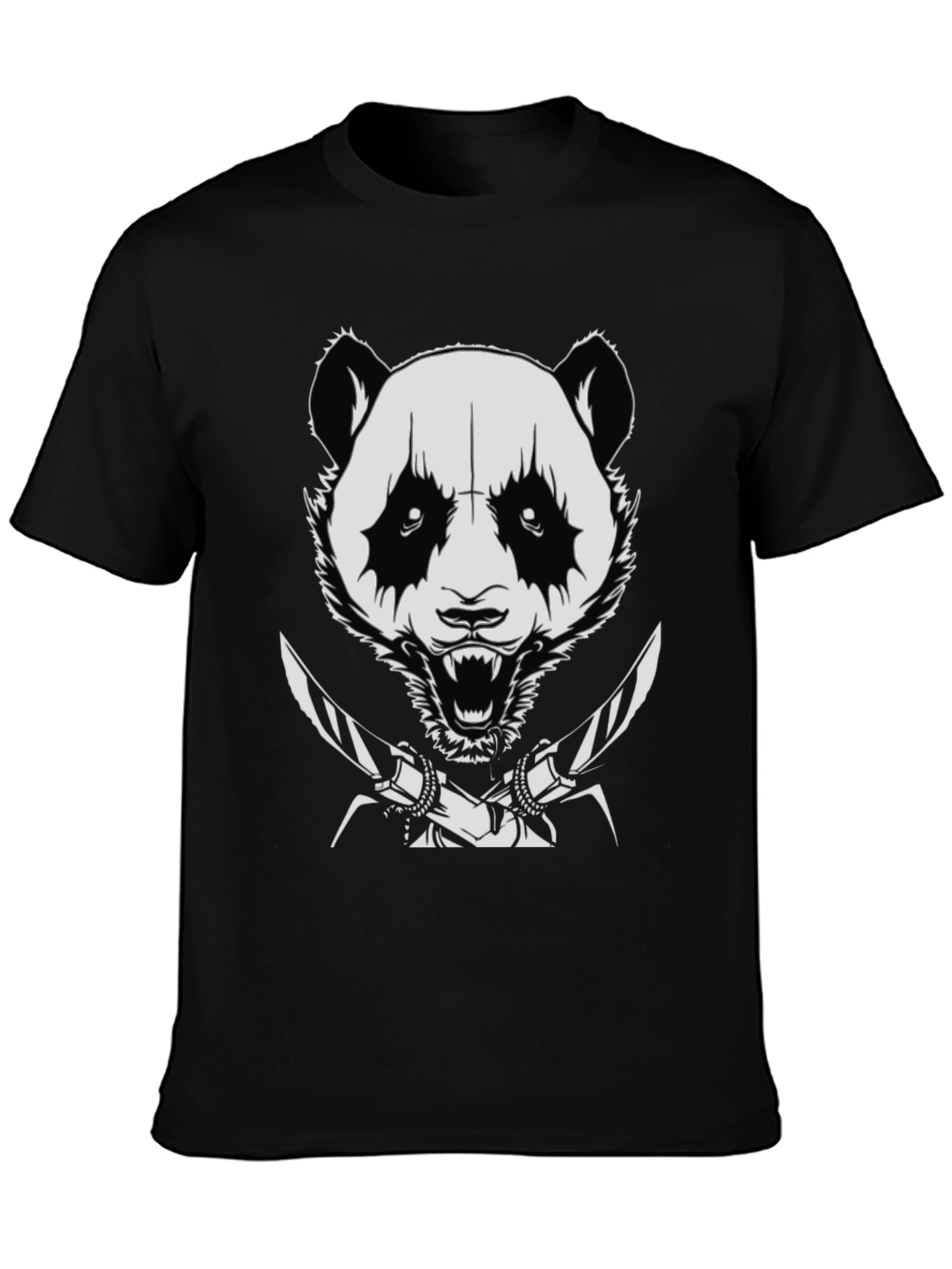 Panda with Knives Black T-Shirt