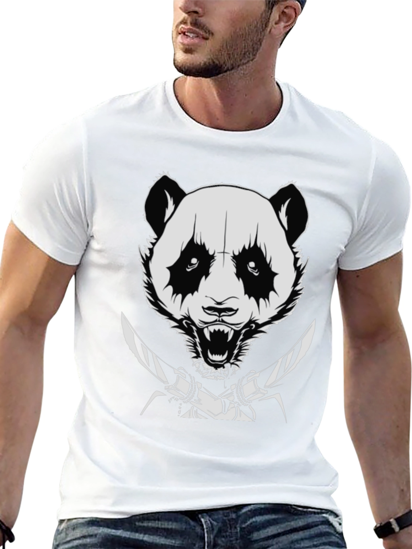 Panda with Knives Black T-Shirt