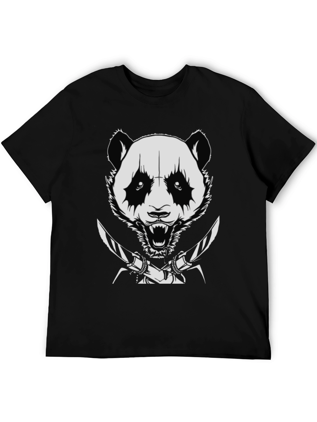 Panda with Knives Black T-Shirt