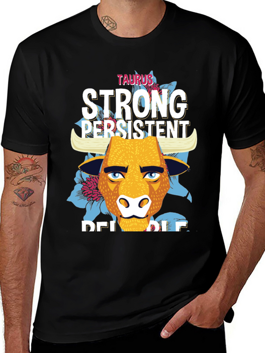 Taurus Zodiac Strong Persistent Reliable Mens Black T-Shirt
