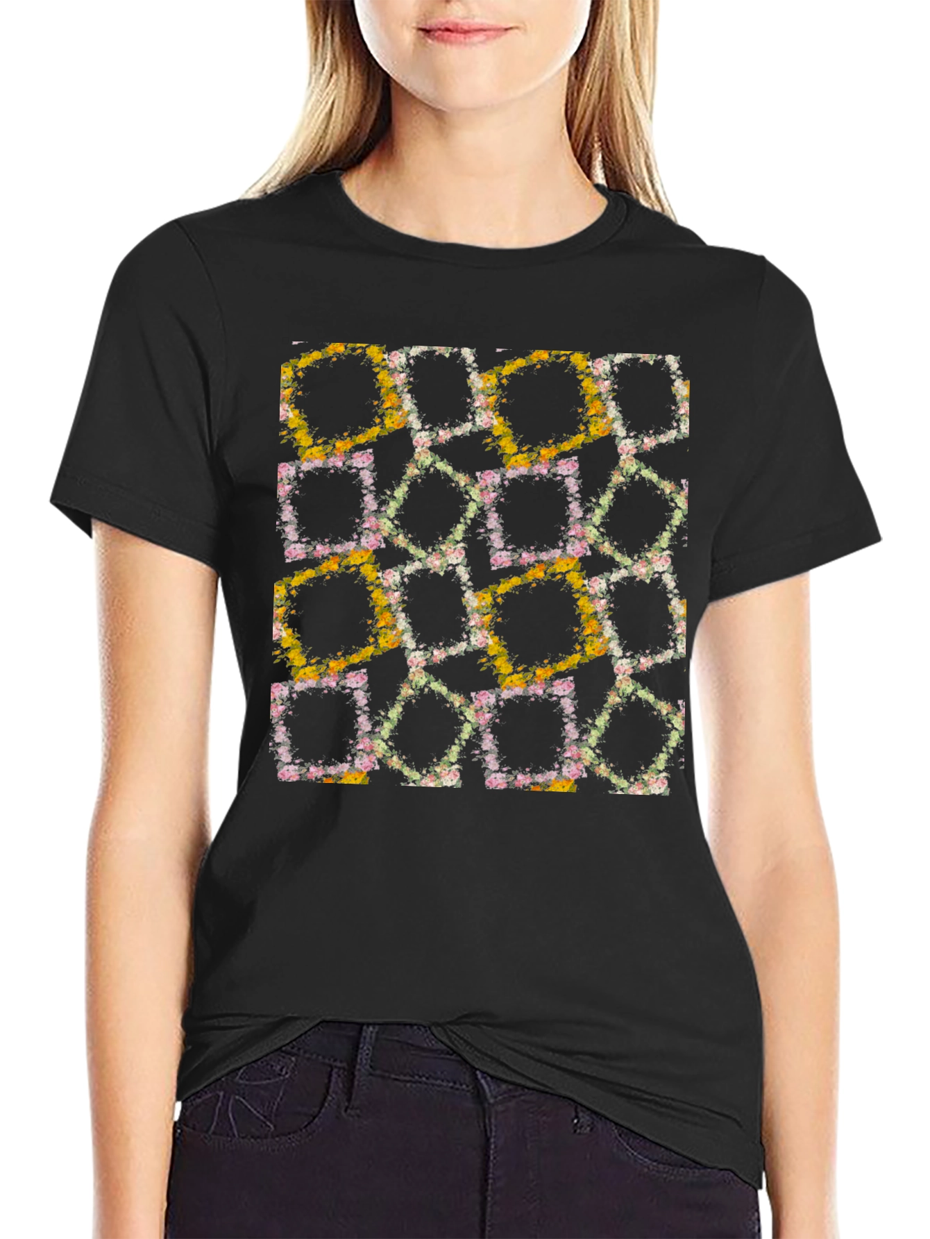 Floral Squares Graphic Tee - Unique Design