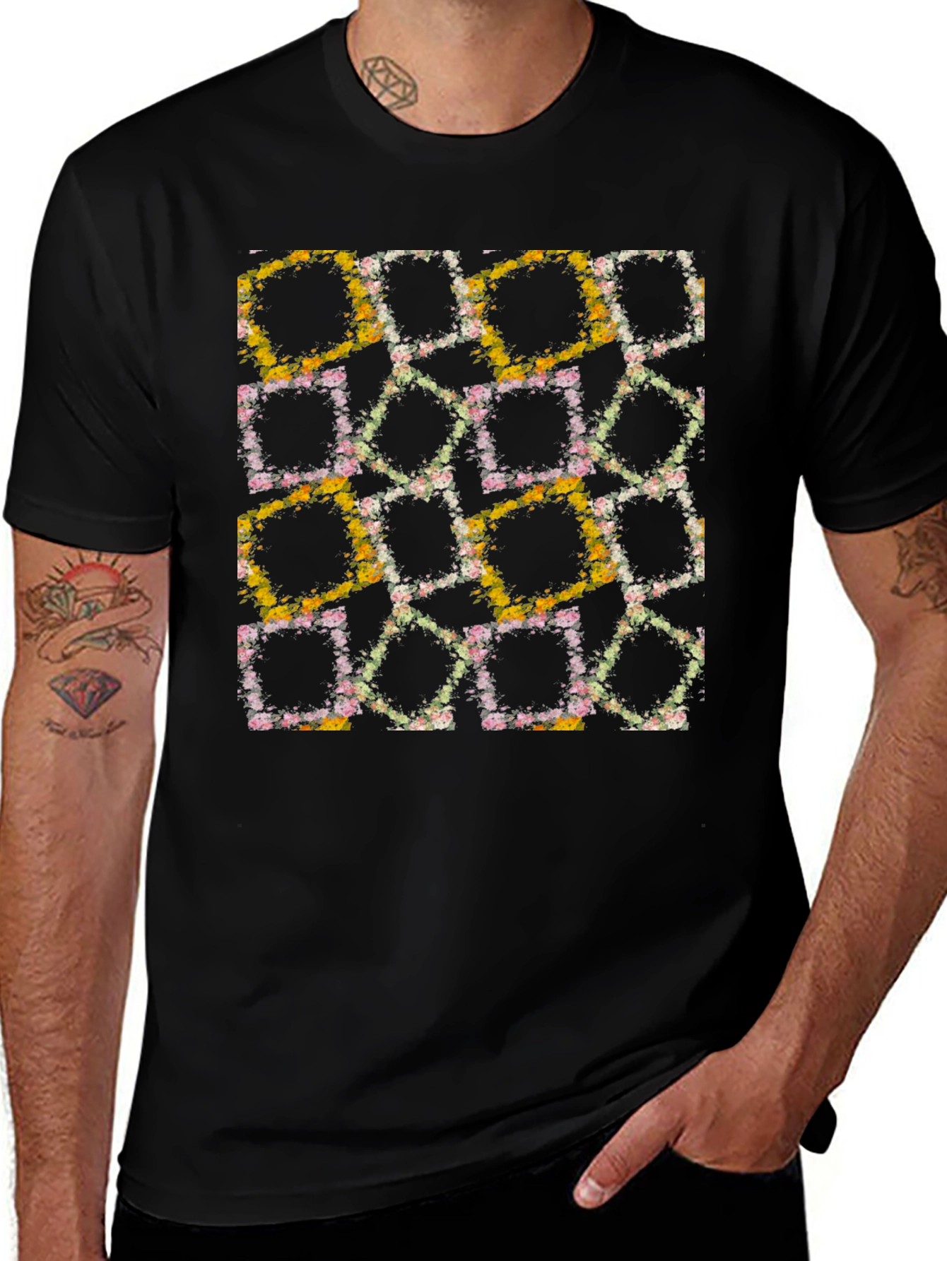 Floral Squares Graphic Tee - Unique Design
