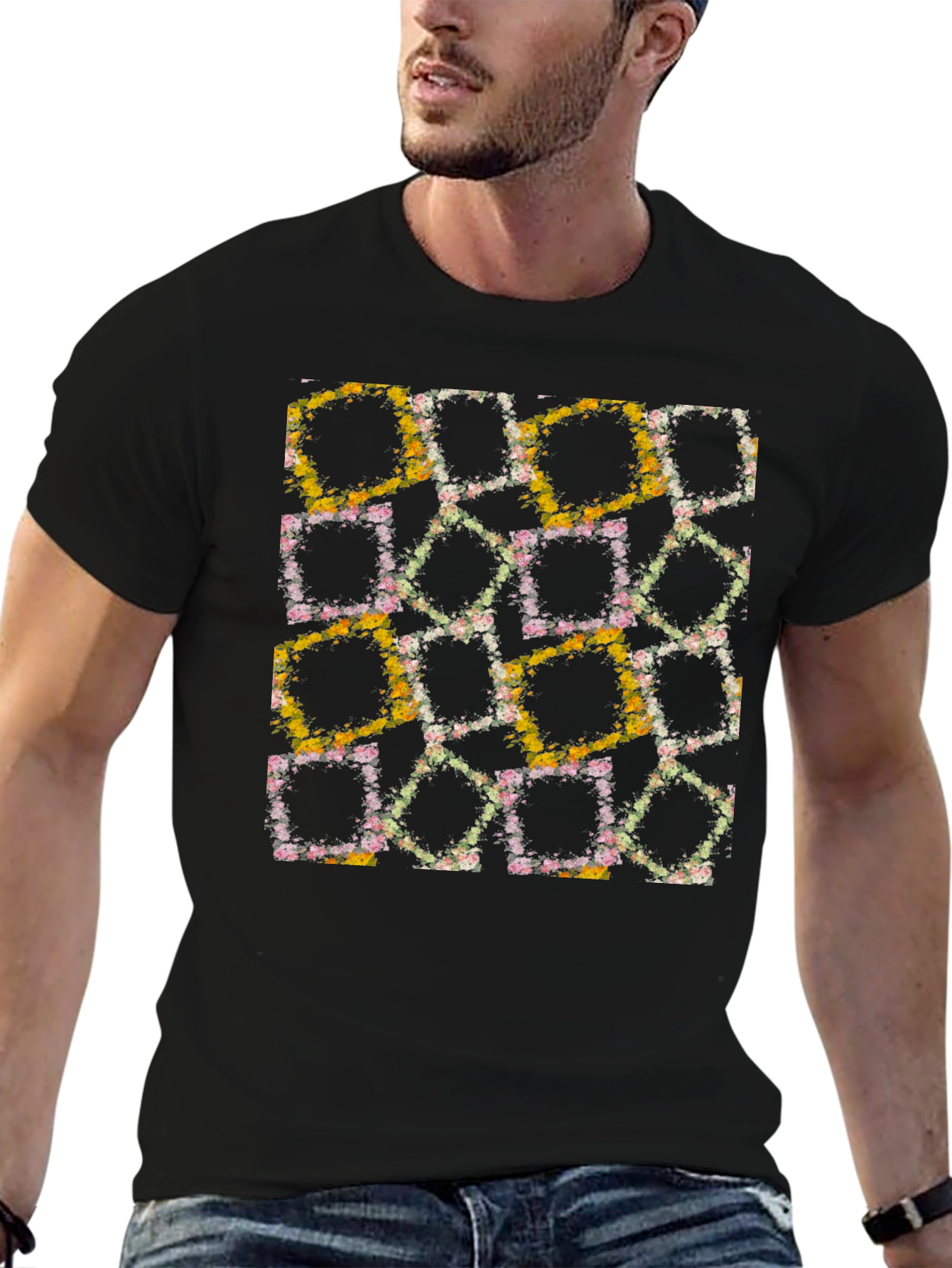 Floral Squares Graphic Tee - Unique Design
