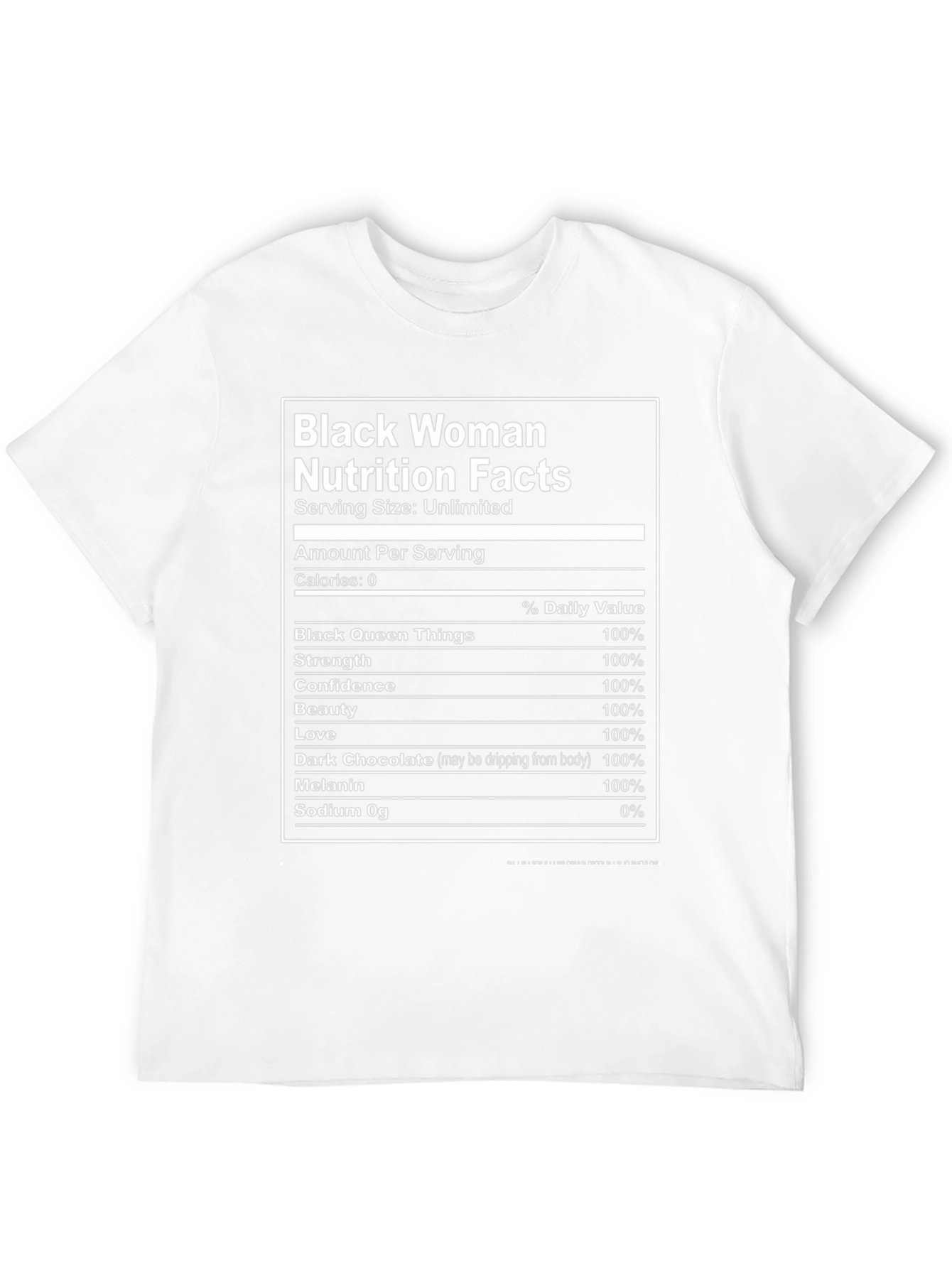 Black Woman Nutrition Facts Graphic T-Shirt
