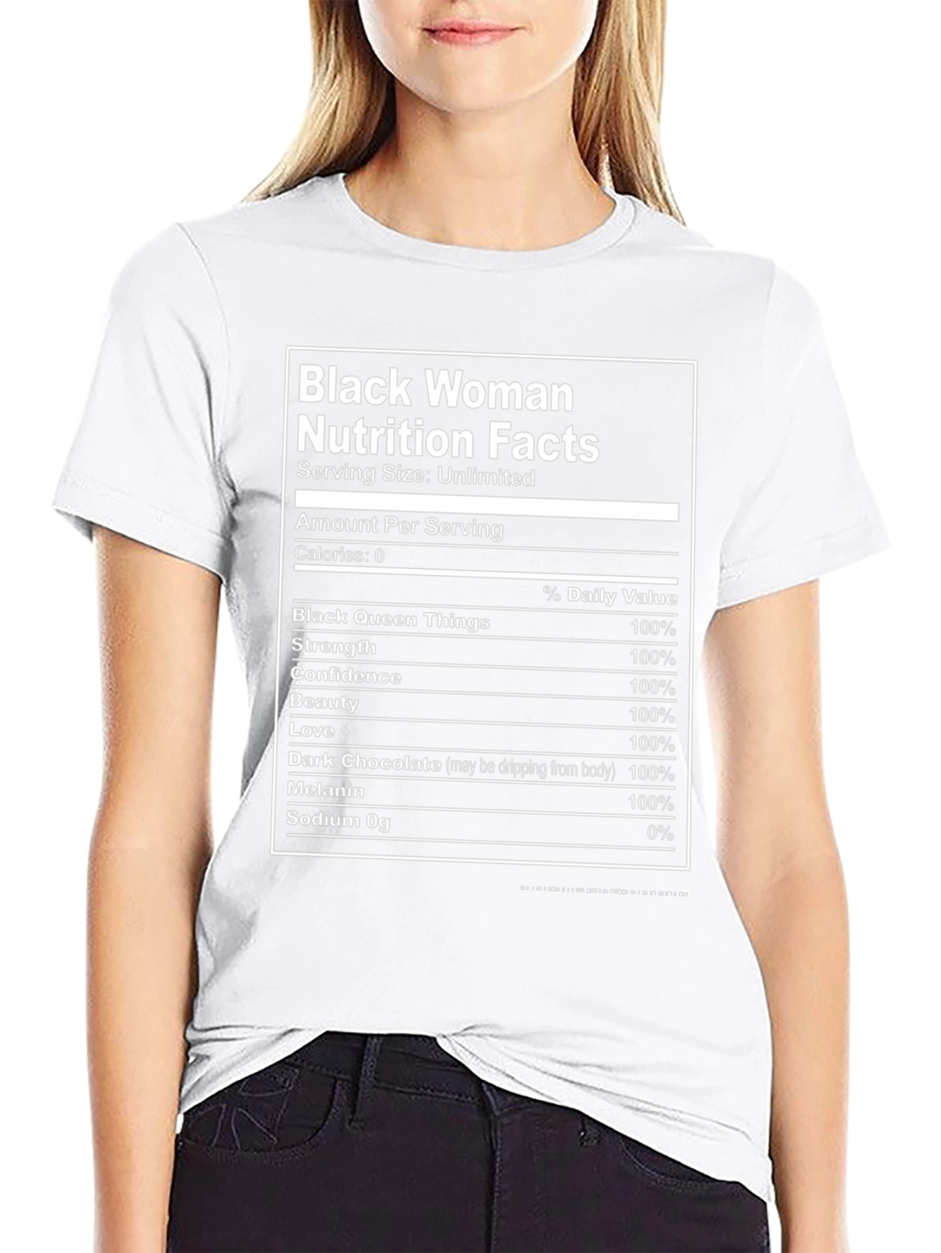 Black Woman Nutrition Facts Graphic T-Shirt