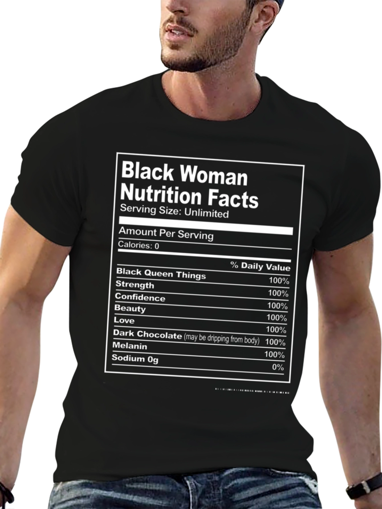 Black Woman Nutrition Facts Graphic T-Shirt