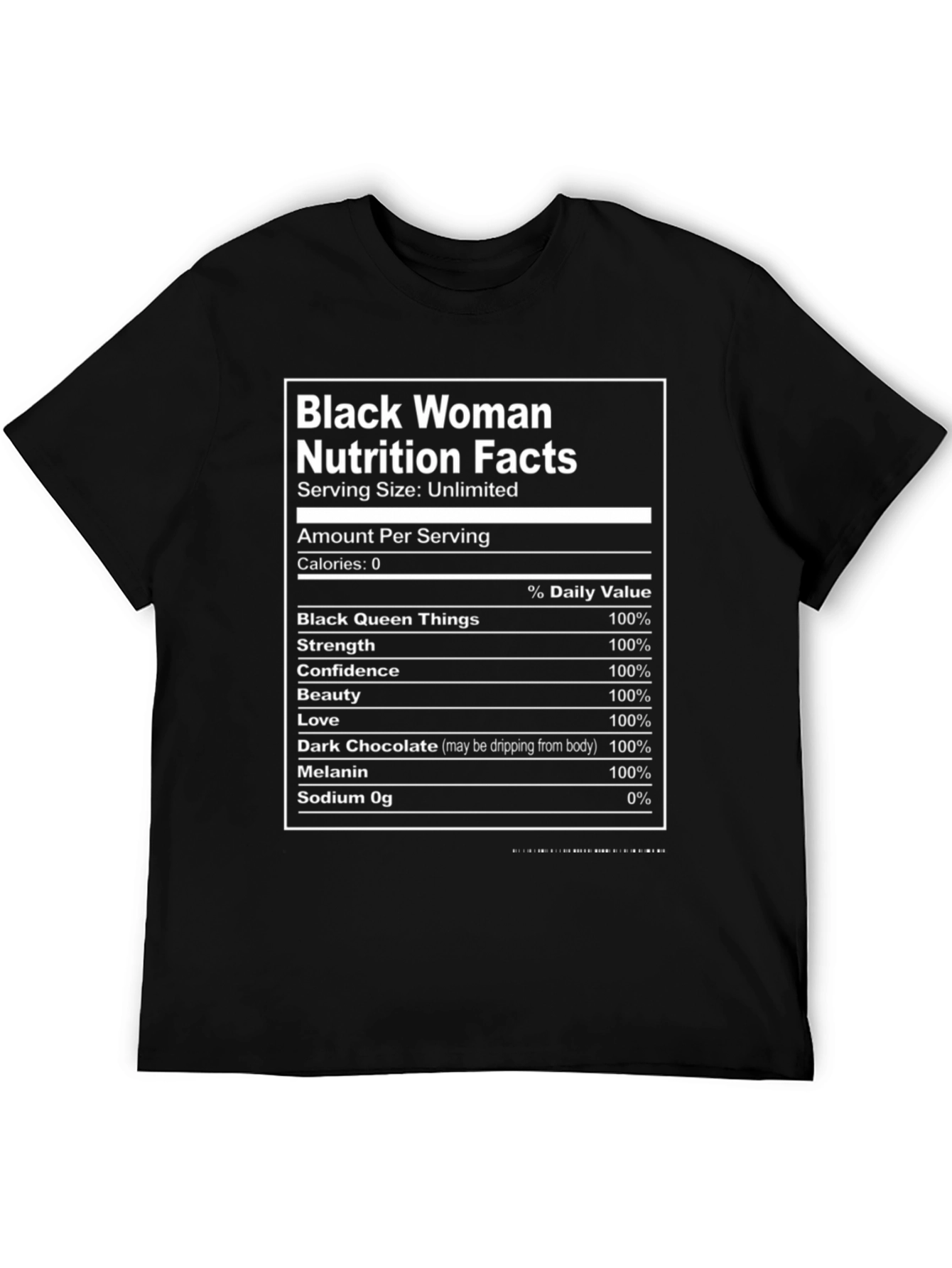 Black Woman Nutrition Facts Graphic T-Shirt