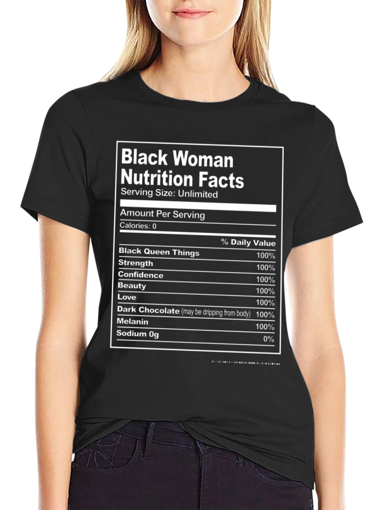 Black Woman Nutrition Facts Graphic T-Shirt