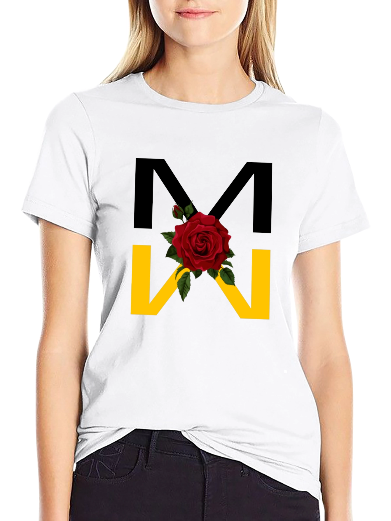 Floral M Graphic Black T-Shirt