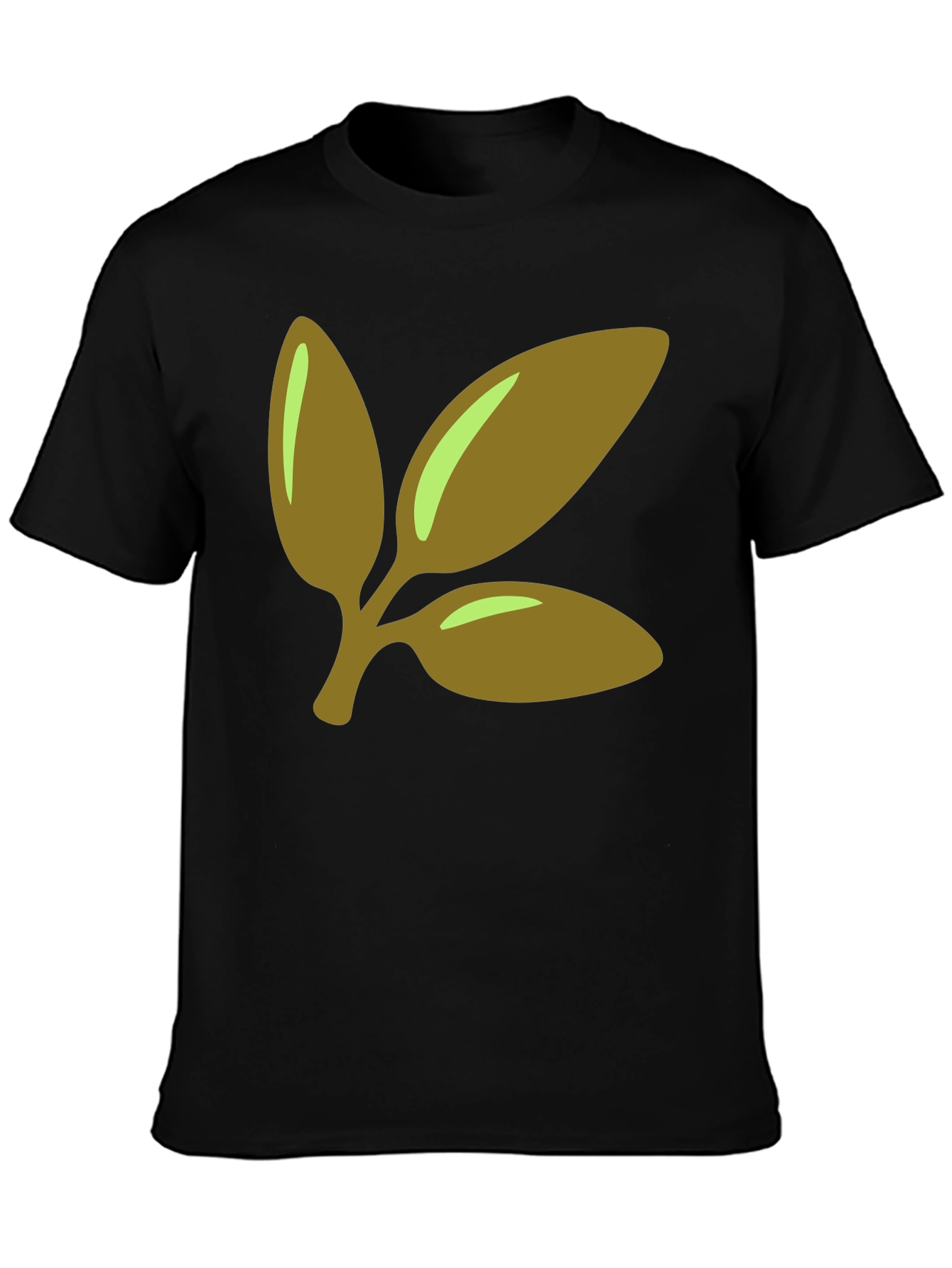 Leaf Branch Graphic Tee - Black Cotton Casual T-Shirt