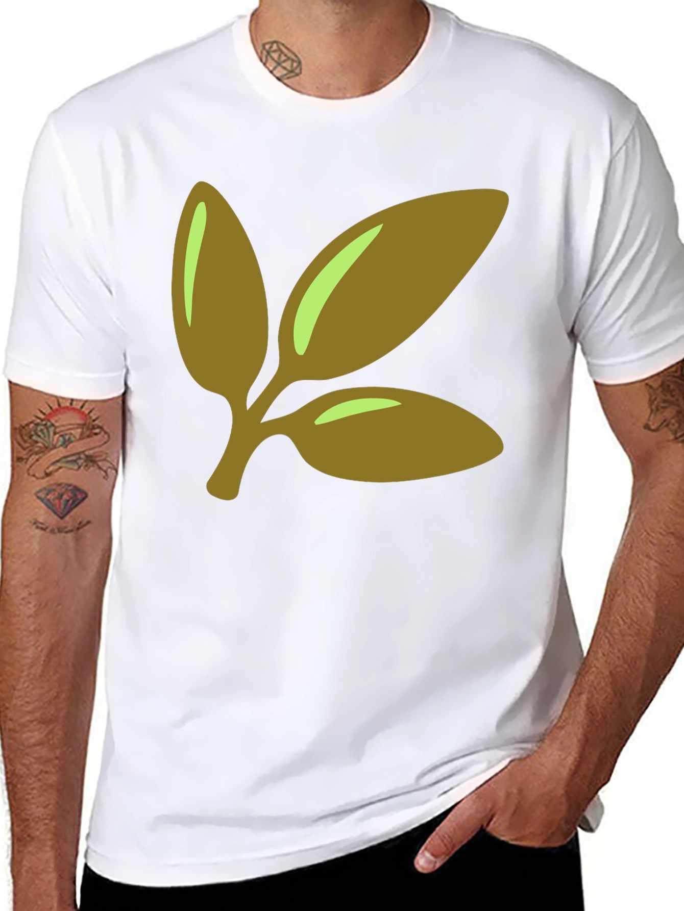 Leaf Branch Graphic Tee - Black Cotton Casual T-Shirt