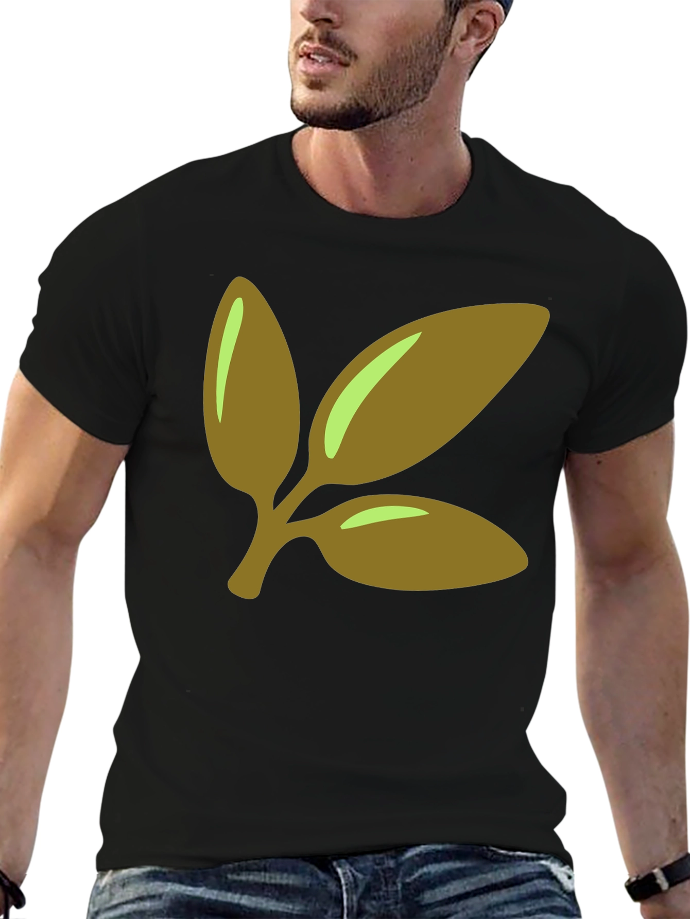 Leaf Branch Graphic Tee - Black Cotton Casual T-Shirt