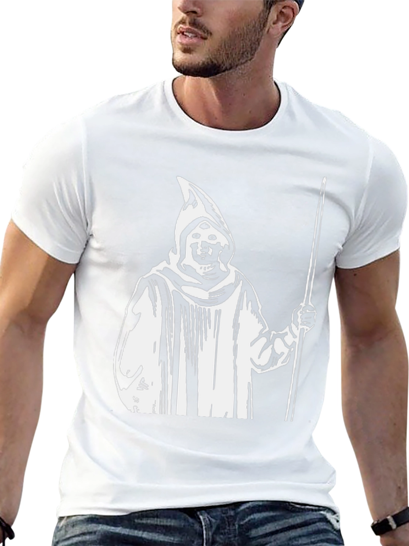 Black T-Shirt with Grim Reaper Graphic Print