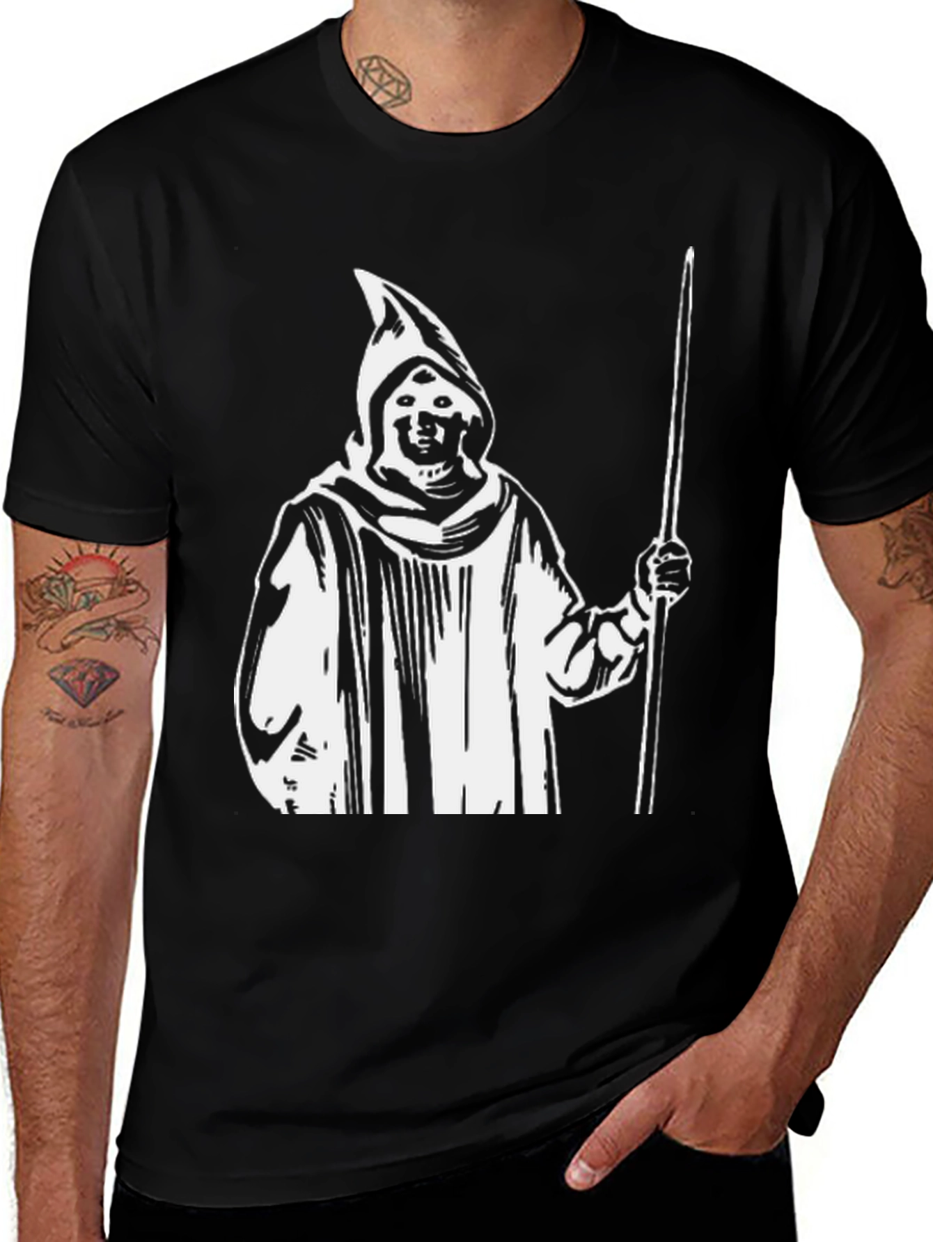 Black T-Shirt with Grim Reaper Graphic Print