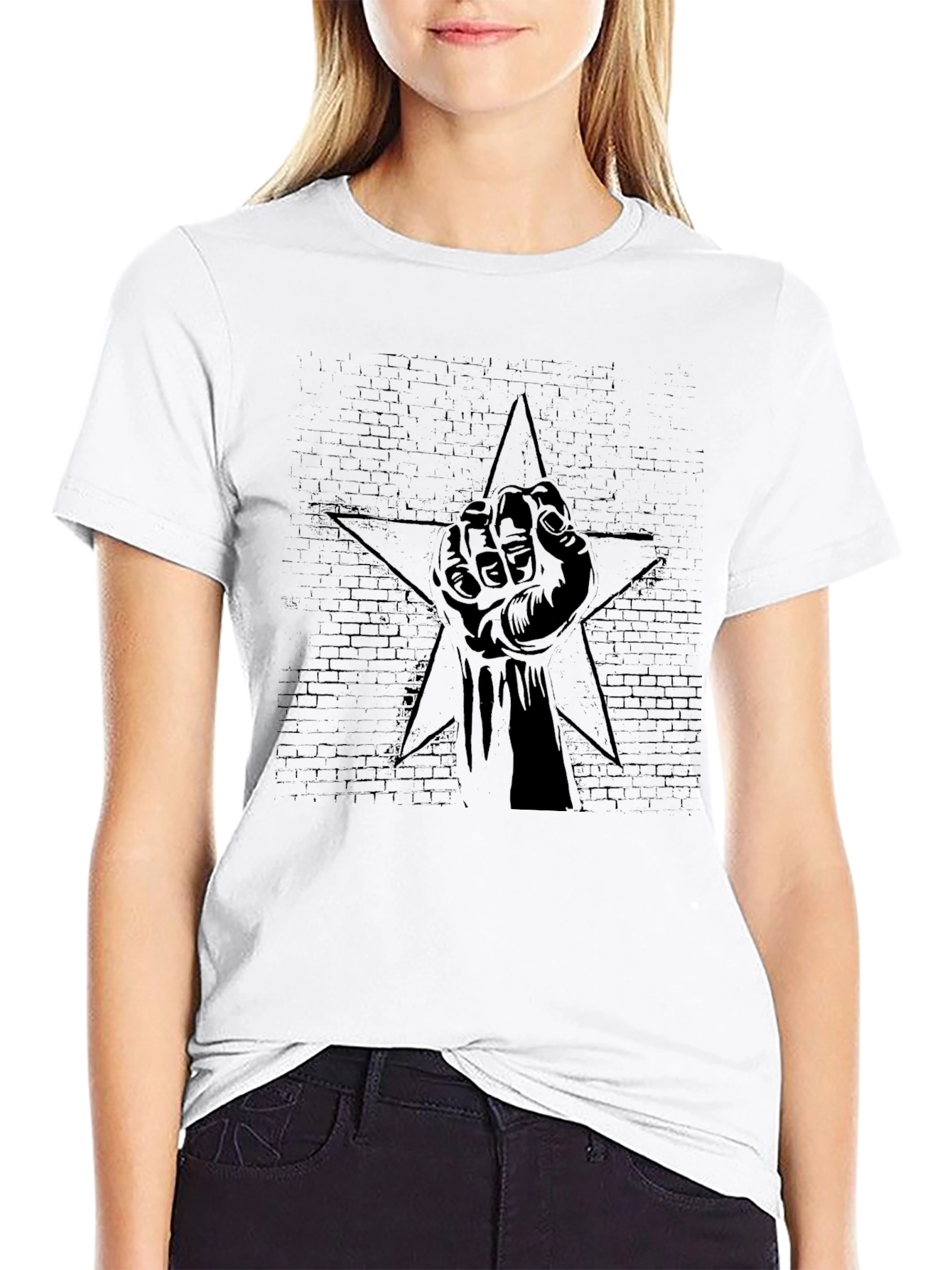 Black Graphic Tee - Raised Fist Star Design